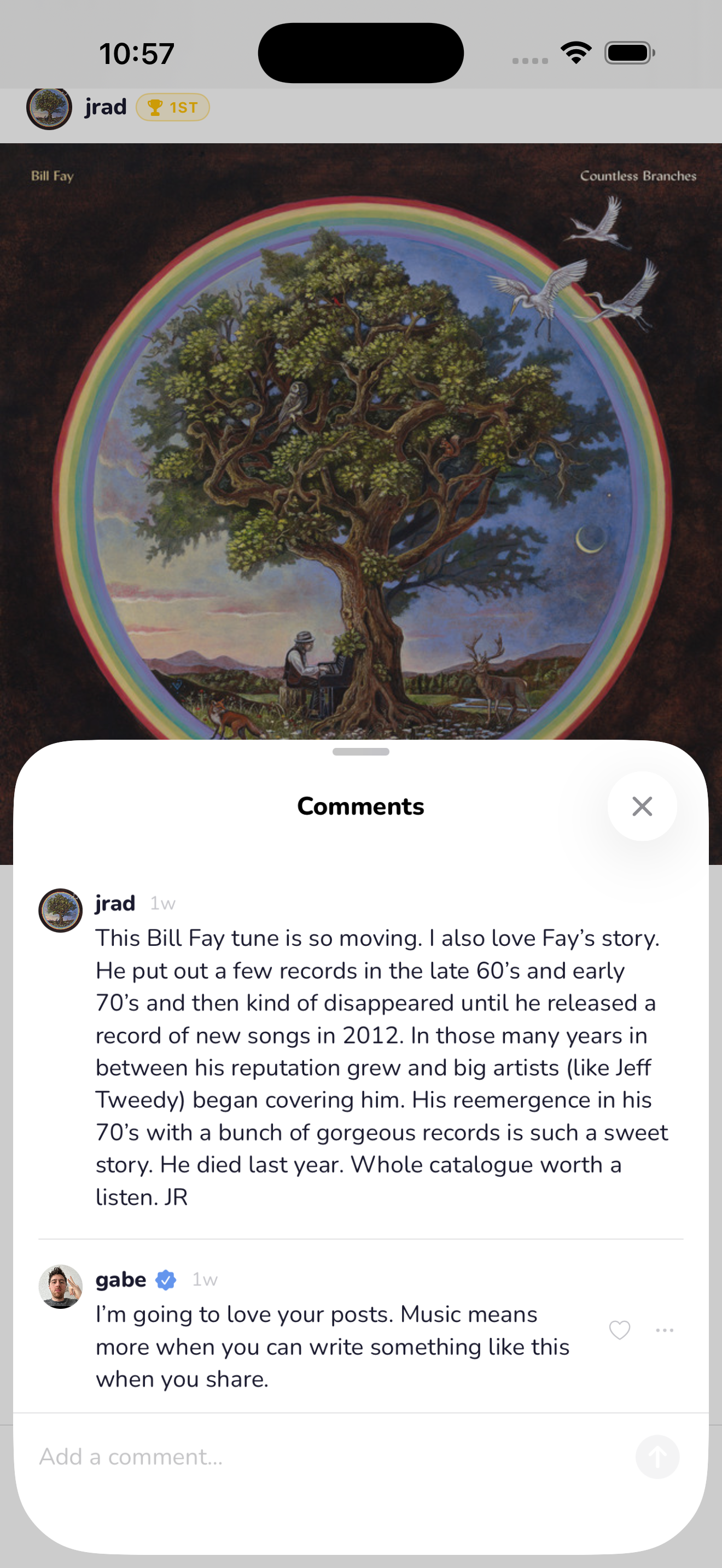 A conversation in the comments of a song post.